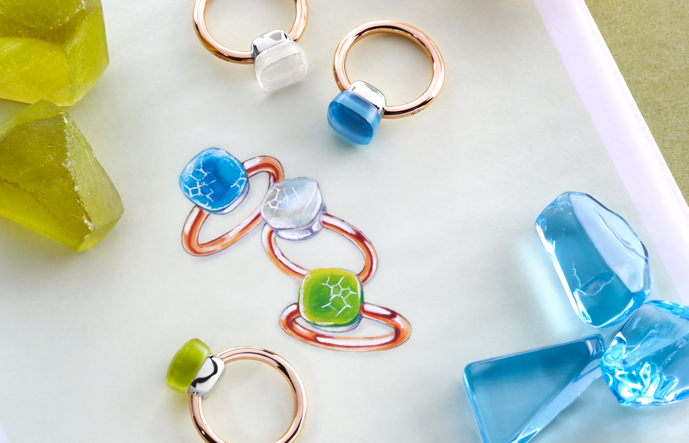 Drawings of Pomellato Nudo rings