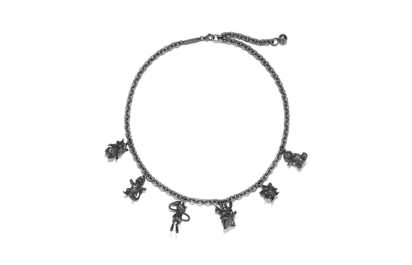  TIffany & Co. X Daniel Arsham Pokémon Station necklace in oxidised sterling silver and diamond 