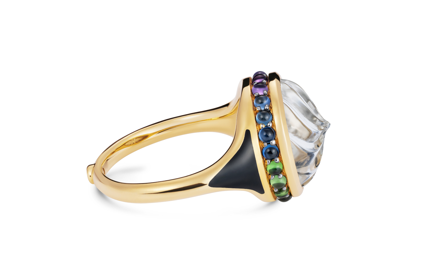  Noor Fares Vijana ring in gold, rock crystal, mother-of-pearl, tigers eye, sapphire and diamond