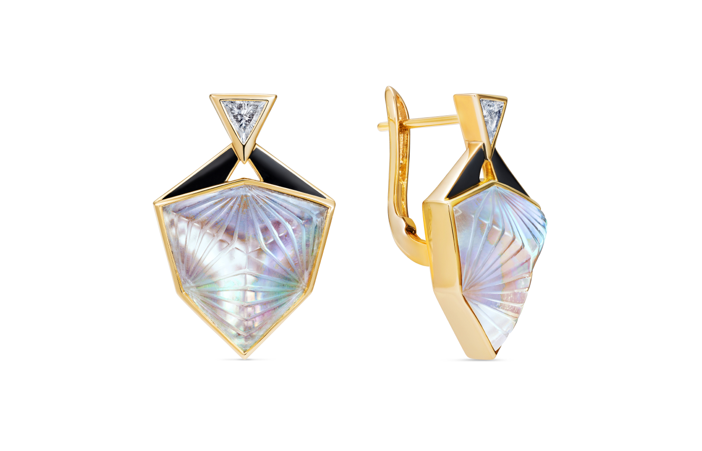  Noor Fares Vijana Dormeuse earrings in gold, labradorite, crystal, mother-of-pearl and diamond