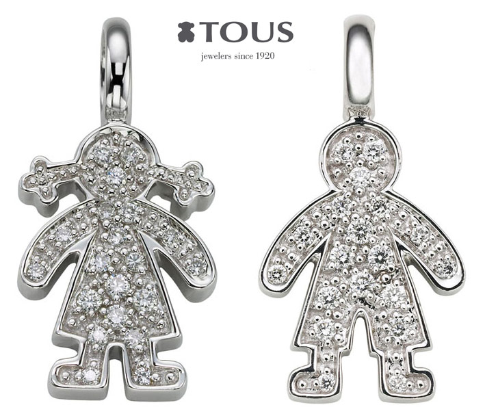 TOUS Тоус Подвеска - девочка и мальчик из белого золота с 0.11 карата бриллиантов