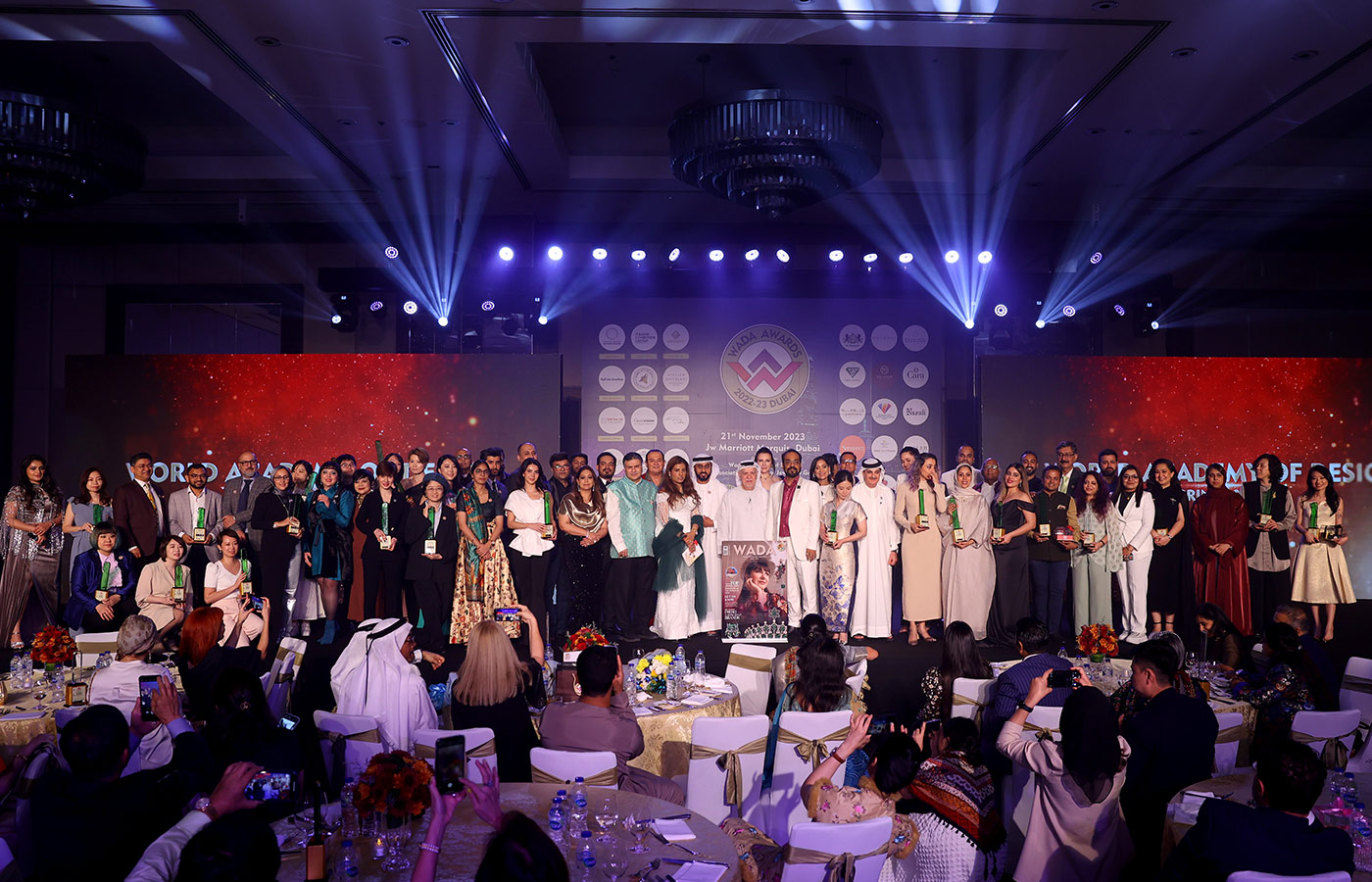 WADA, The World Jewellery Design Competition 2022/23 organisers, judges and participants gather on stage for a final photograph