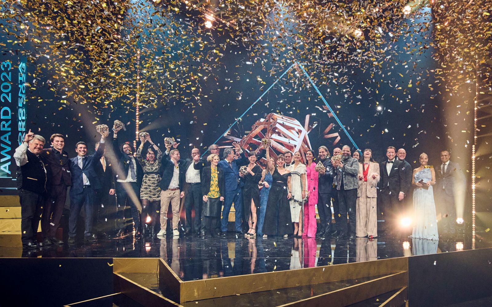  Presenters, judges and winners on stage at the Inhorgenta Awards in February 2023