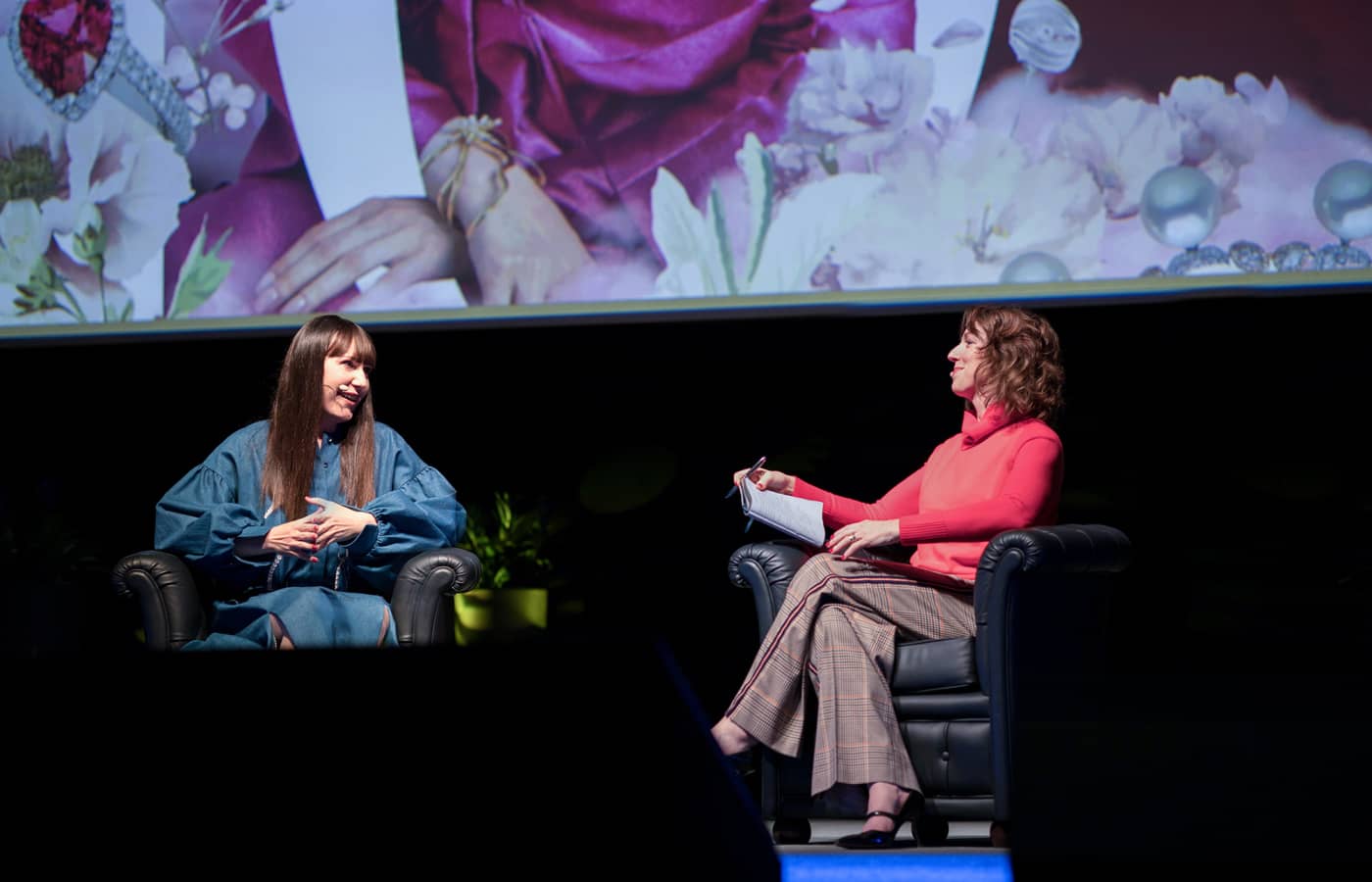  Katerina Perez on stage and in conversation with Elle Hill at Vicenzaoro in January 2023
