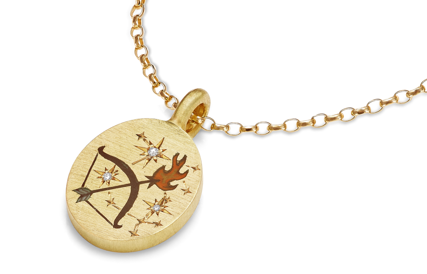 Cece Jewellery Sagittarius pendant in gold, Champlevé enamel and diamond