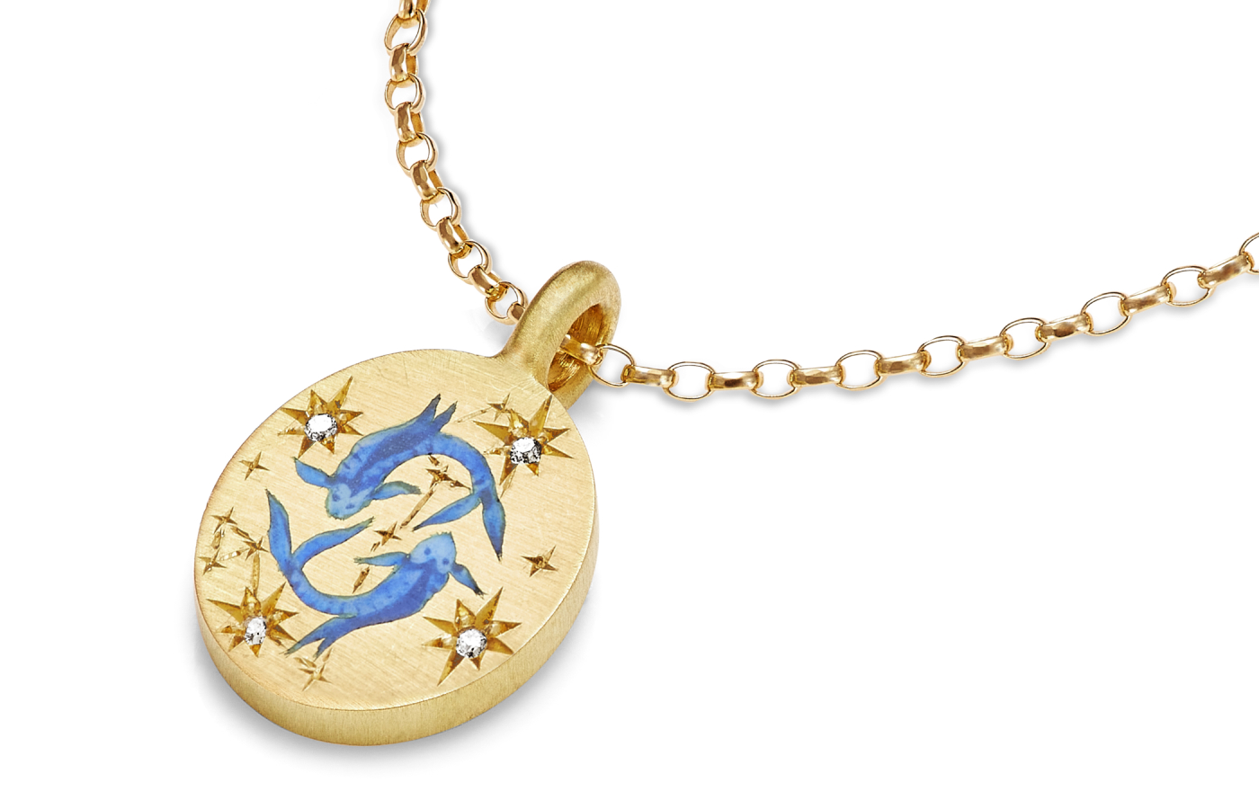  Cece Jewellery Pisces pendant in gold, Champlevé enamel and diamond