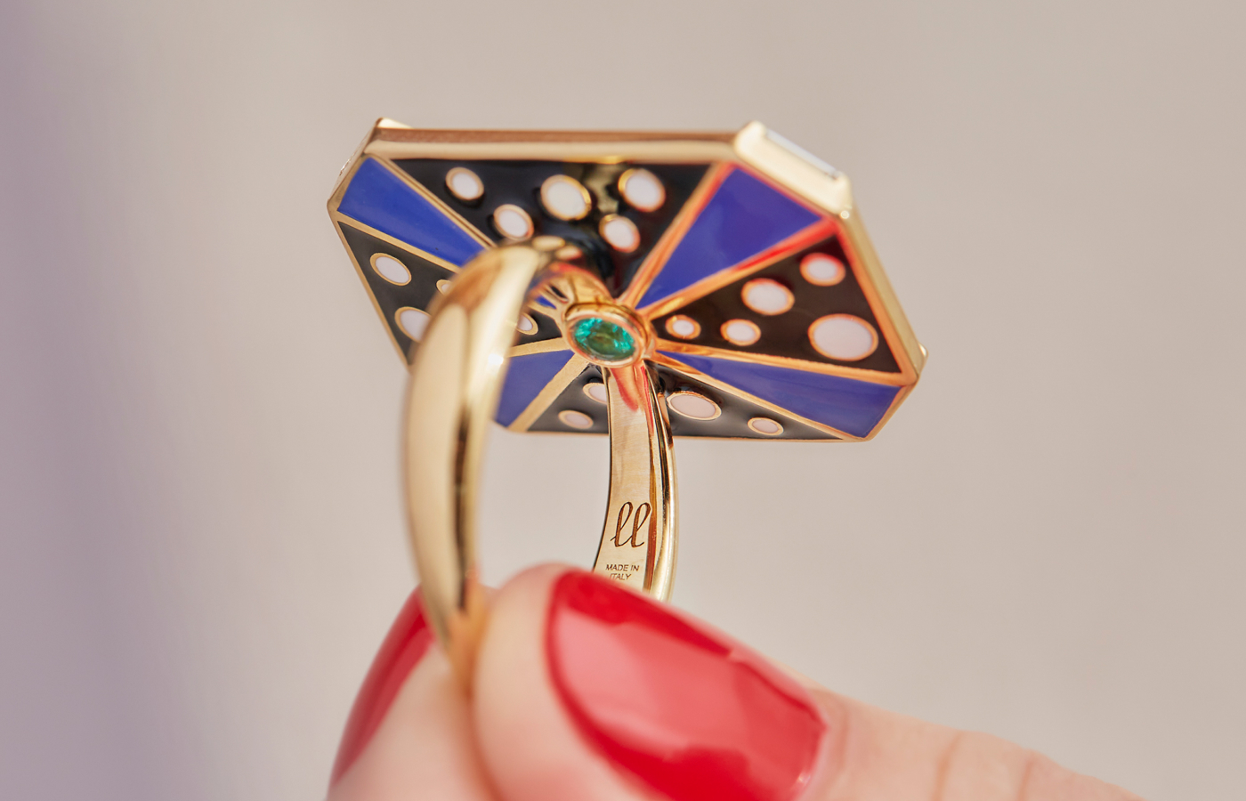  Francesca Villa Underside of Something White ring in gold, enamel, rock crystal, mother-of-pearl and diamond