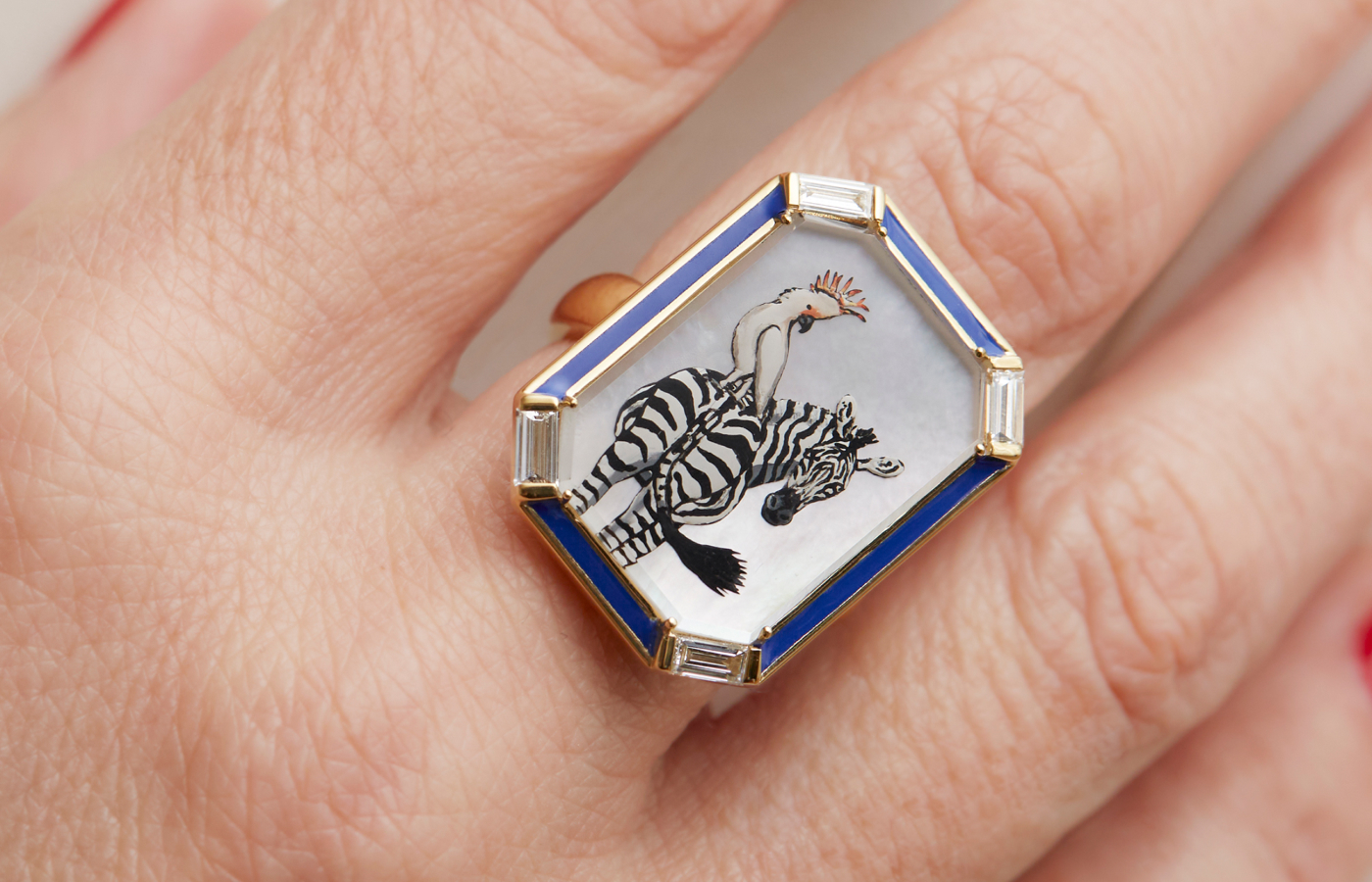 Francesca Villa Something White ring in gold, enamel, rock crystal, mother-of-pearl and diamond