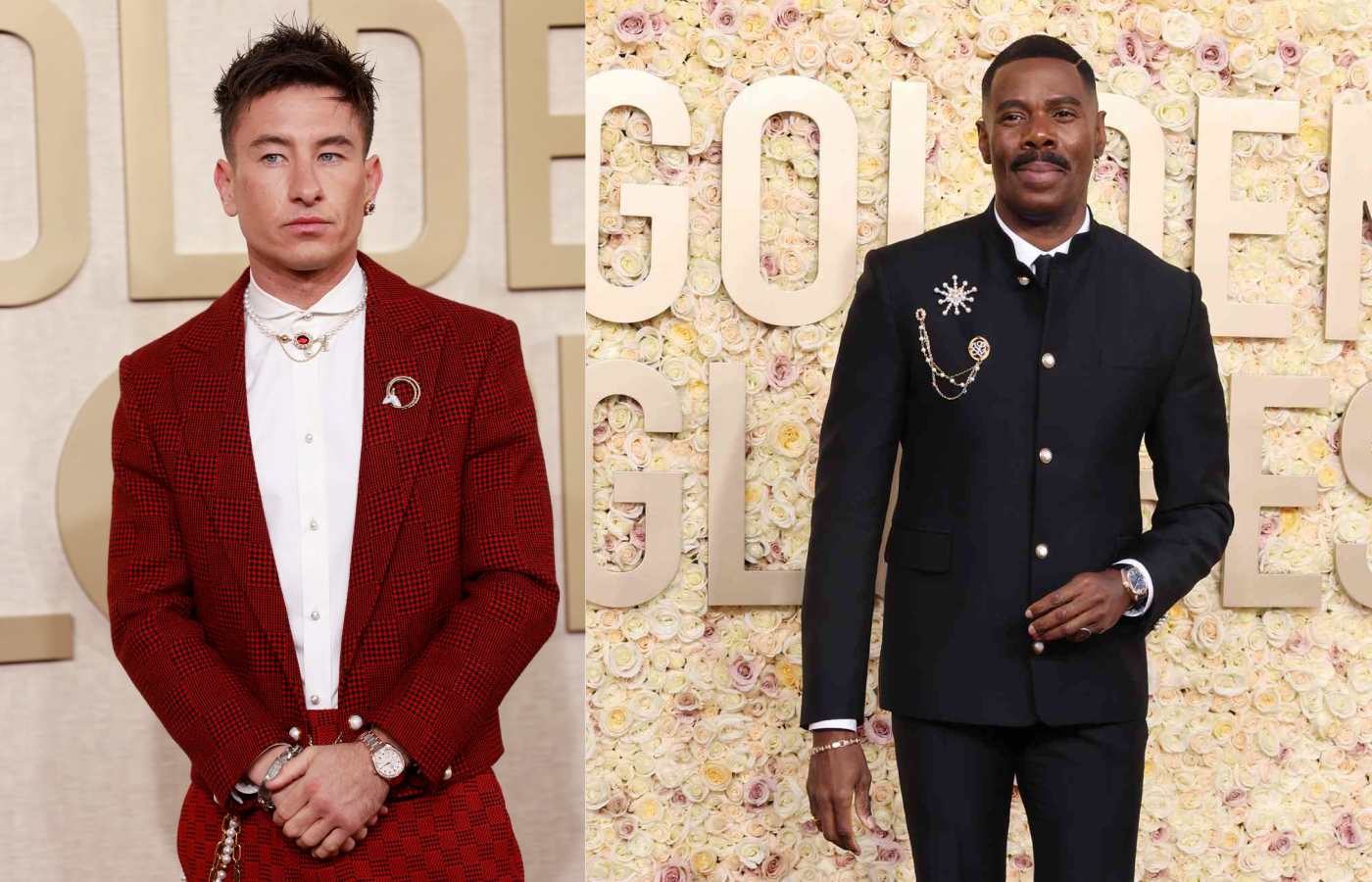 Irish actor Barry Keoghan opted for Tiffany & Co. brooches and Louis Vuitton costume jewellery, while American star Colman Domingo chose David Yurman brooches for his suit
