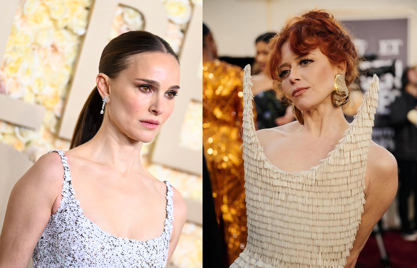  Natalie Portman in a Dior gown and De Beers diamond jewellery at the Golden Globe Awards 2024 alongside Natasha Lyonne in Schiaparelli
