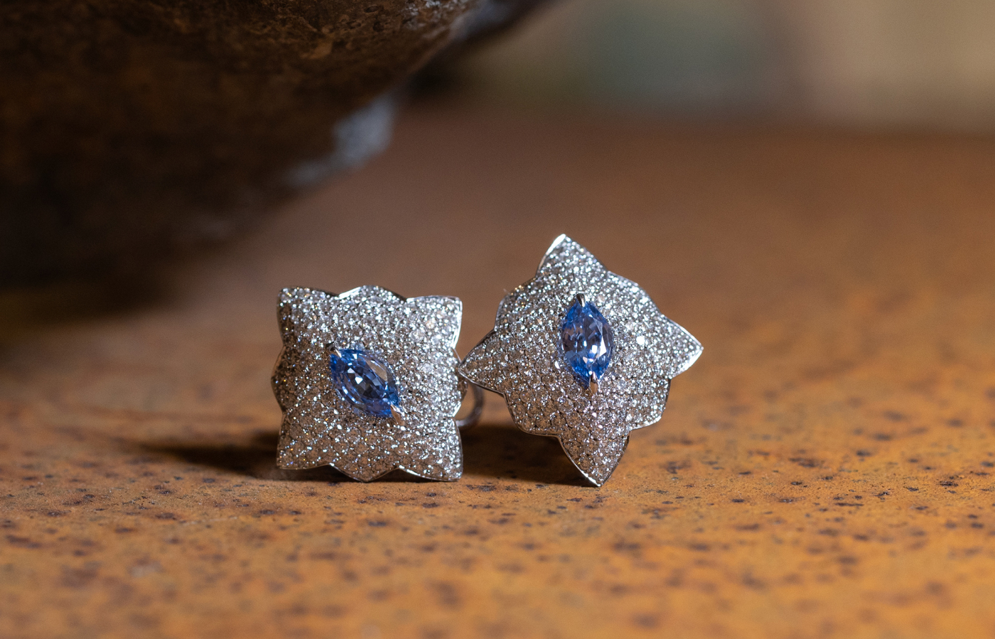 ZARIG Aurelia sapphire cocktail earrings with 1.23 carats of marquise-cut blue sapphires and 1.97 carats of colourless diamonds 