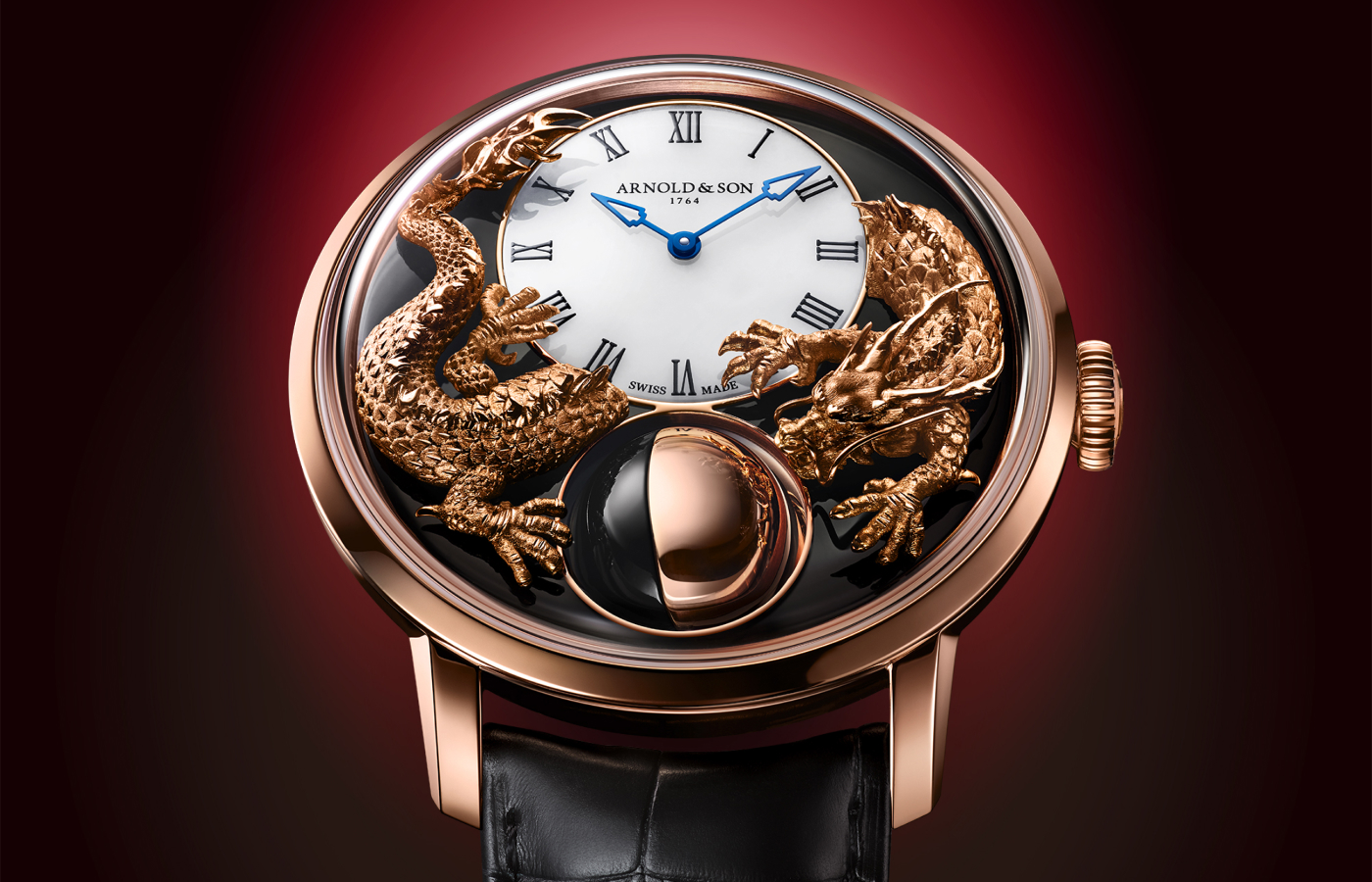 Arnold & Son Luna Magna watch in rose gold and onyx