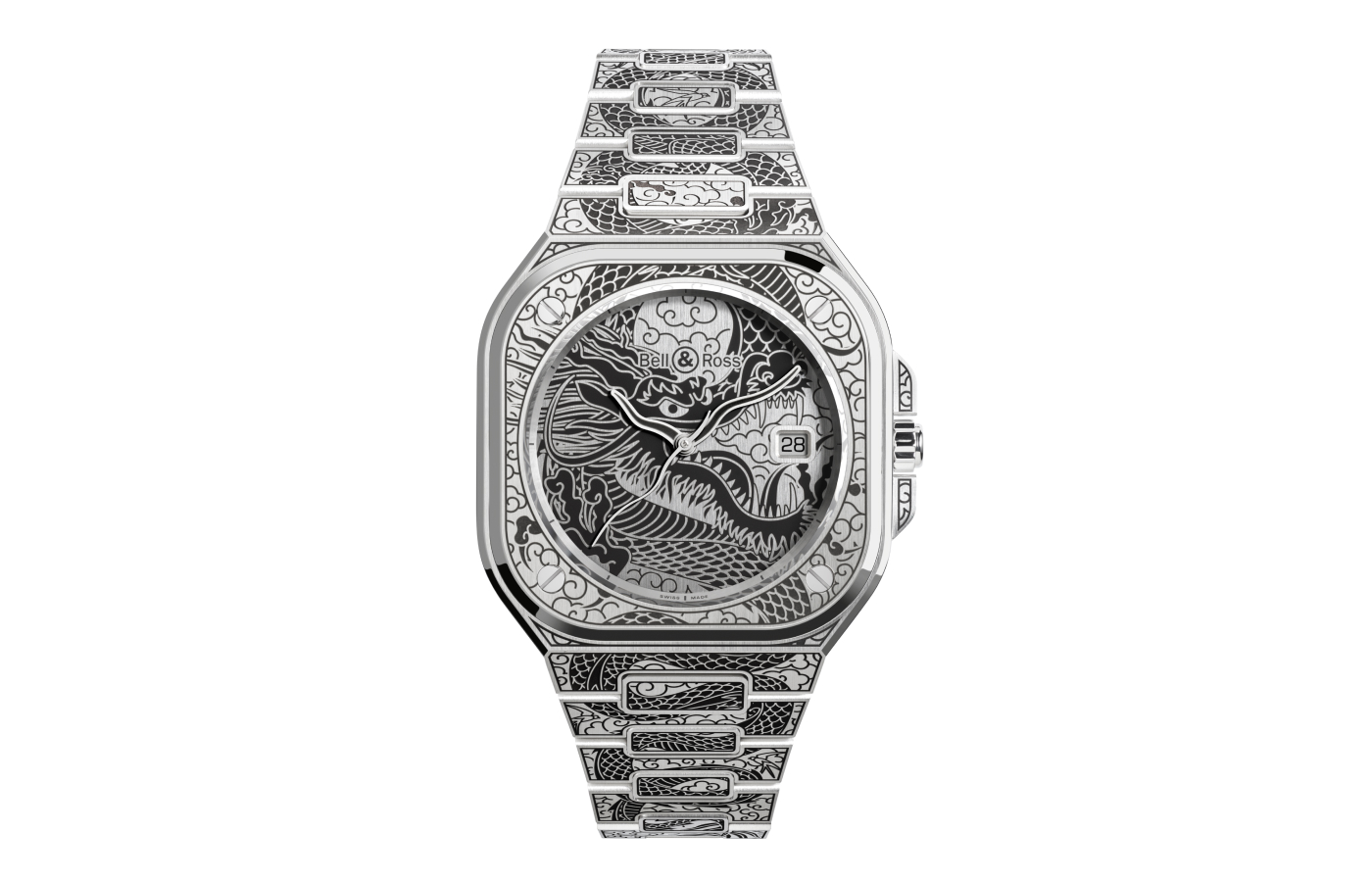  Bell & Ross BR 05 Artline Dragon watch in engraved steel