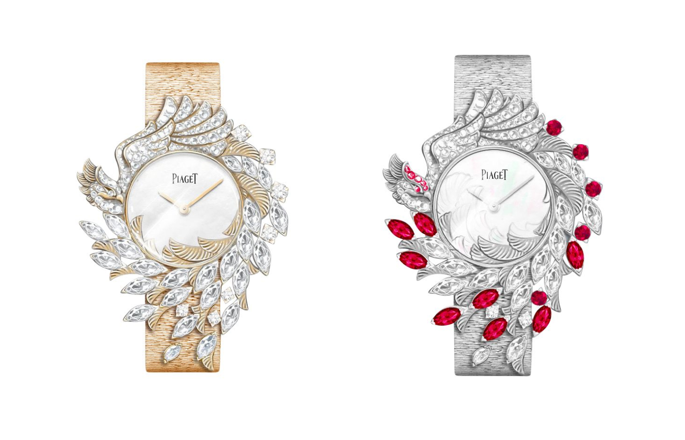  Piaget Phoenix High Jewellery watches in gold, white gold, mother-of-pearl, ruby and diamond