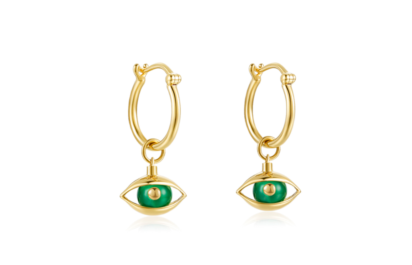  Zeemou Zeng Mini Eye unisex hoop earrings in 18k yellow gold with green chalcedony