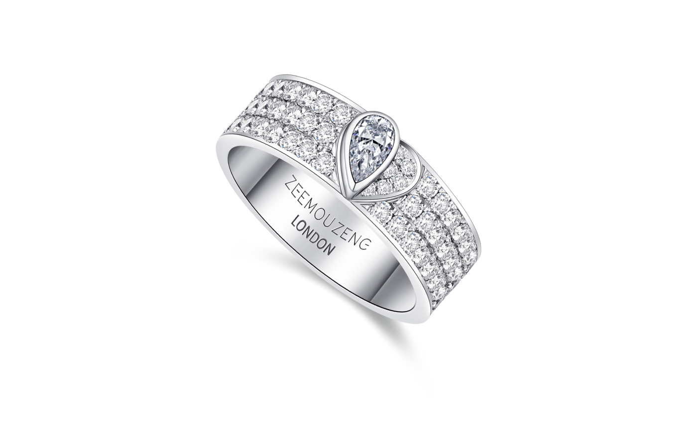  Zeemou Zeng Heart collection unisex diamond ring in 18k white gold with pavé diamonds