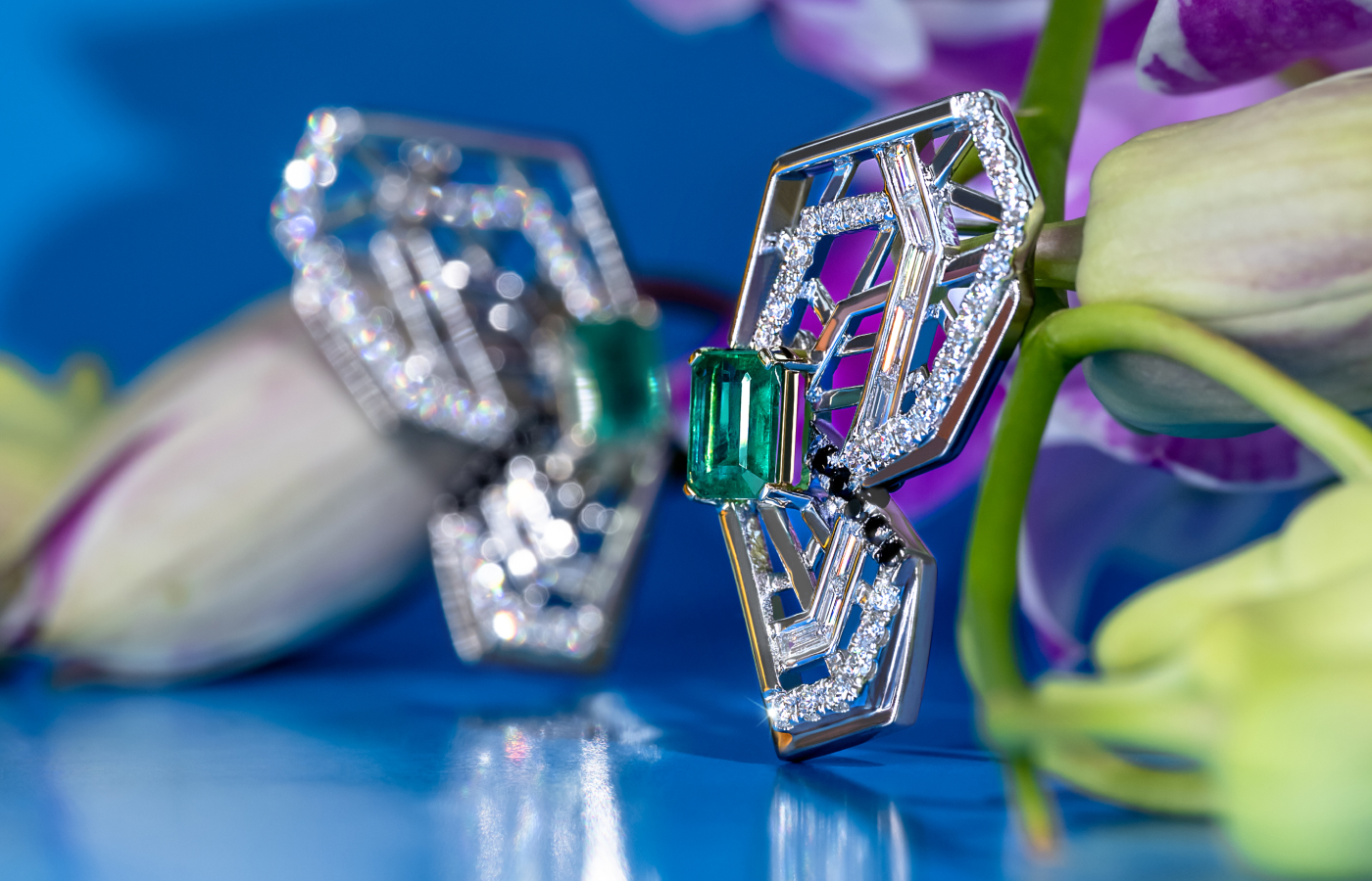  MADLY’s Edgy Emerald Butterfly earrings with diamonds