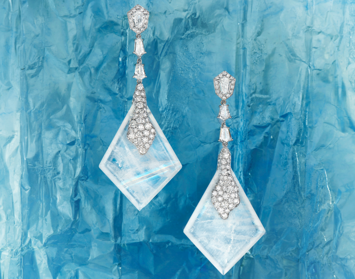  Neha Dani Yulong earrings with 41.9 carats of moonstones studded with 4.4 carats of diamonds