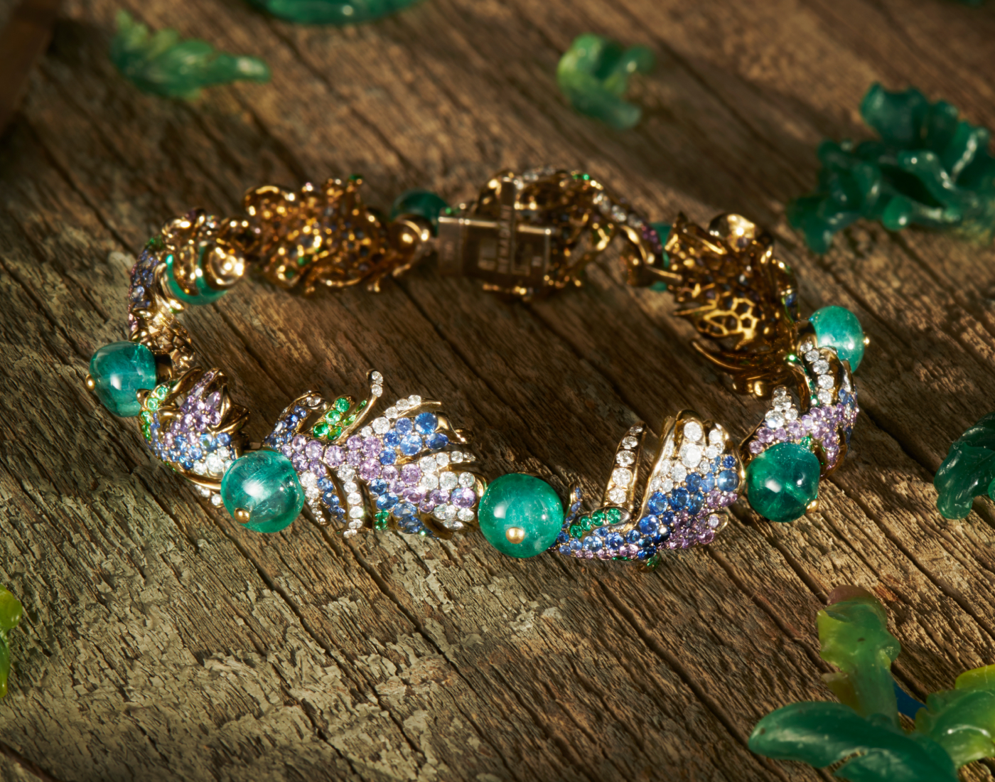  Neha Dani Loriini bracelet with titanium ‘feathers’ and 20.10 carats of emerald beads