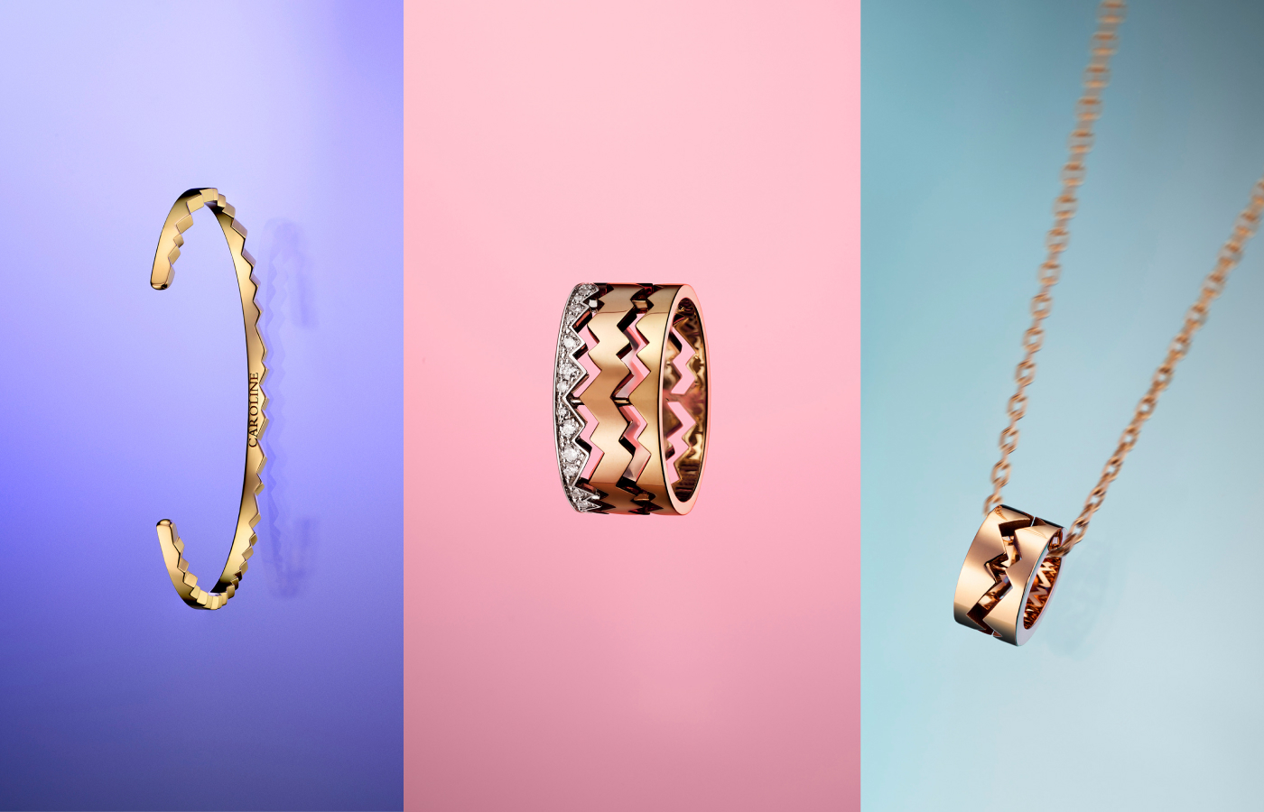  A trio of Capture Me collection pieces in yellow and rose gold by Akillis 