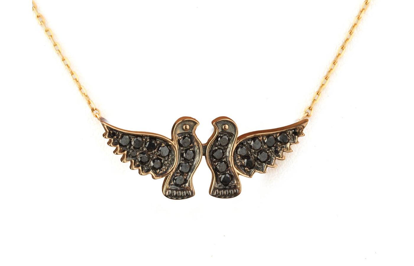 Cédille Paris Lovebirds necklace with black diamonds in 18k yellow gold 