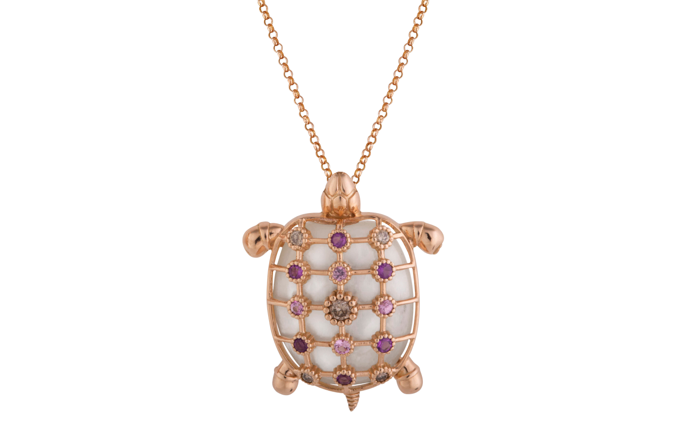  Cédille Paris Turtle necklace with multi-coloured gemstones in rose gold 