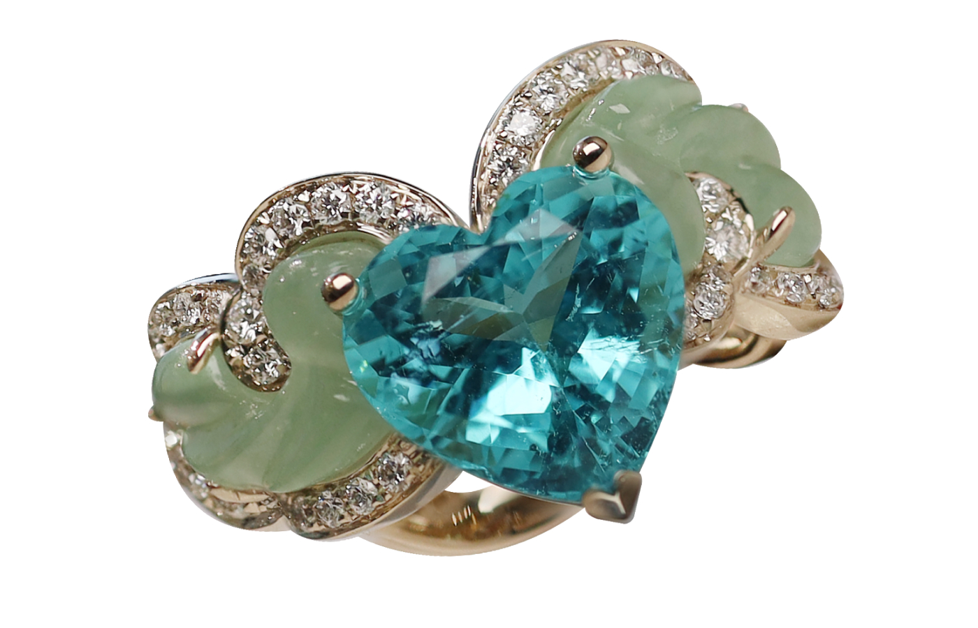  Simone Jewels Portraits of Porcelain Paradise in Harmony ring with certified Paraiba, jade and diamonds in 18k gold