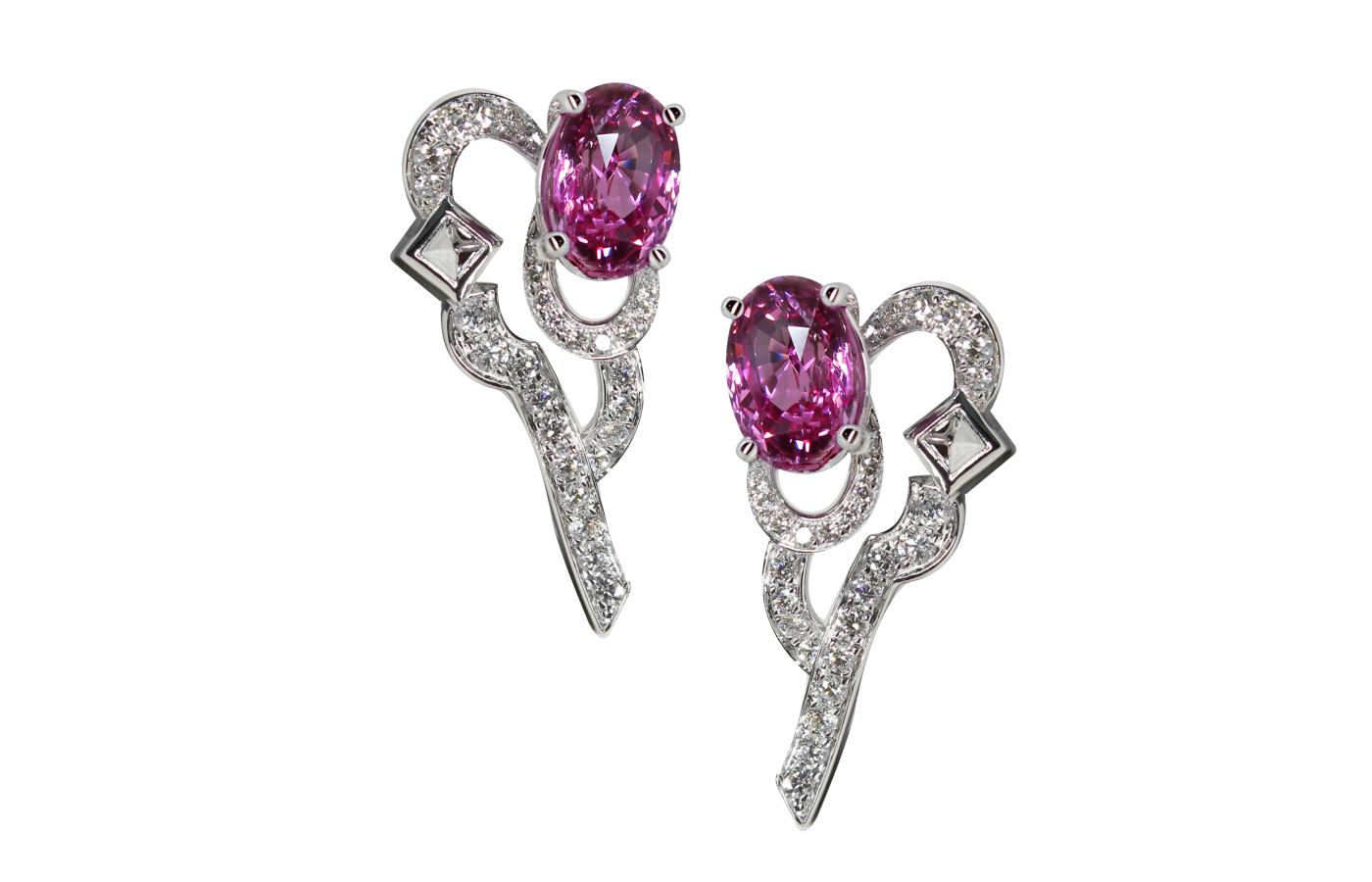  Simone Jewels Portraits of Porcelain Paradise Heavenly Purity earrings with pink sapphires and diamonds in 18k white gold