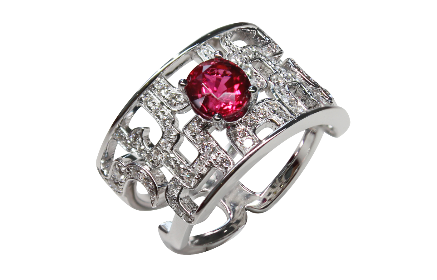  Simone Jewels Portraits of Porcelain Paradise Heavenly Purity rings with unheated Burmese red spinel and diamonds with 18k white gold