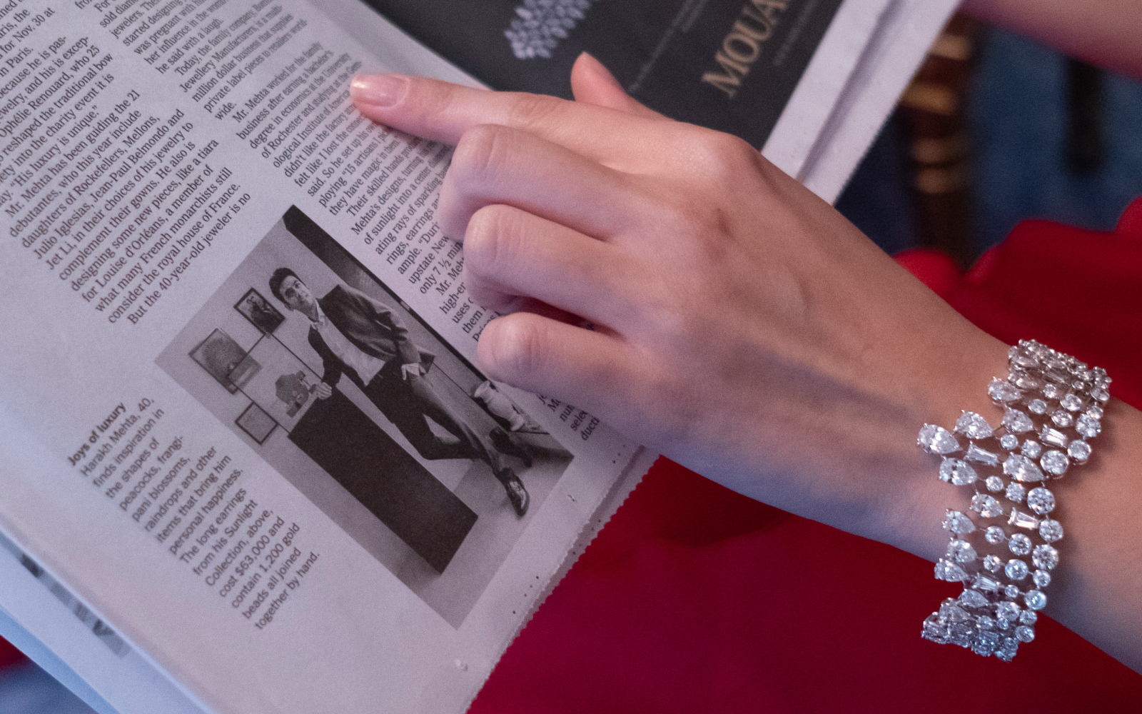 Katerina Perez wears a timeless diamond bracelet by HARAKH