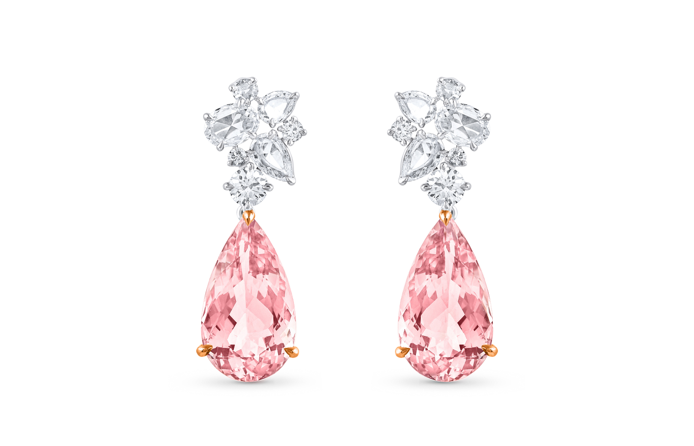  HARAKH rose-cut diamond and pear-shaped morganite earrings 