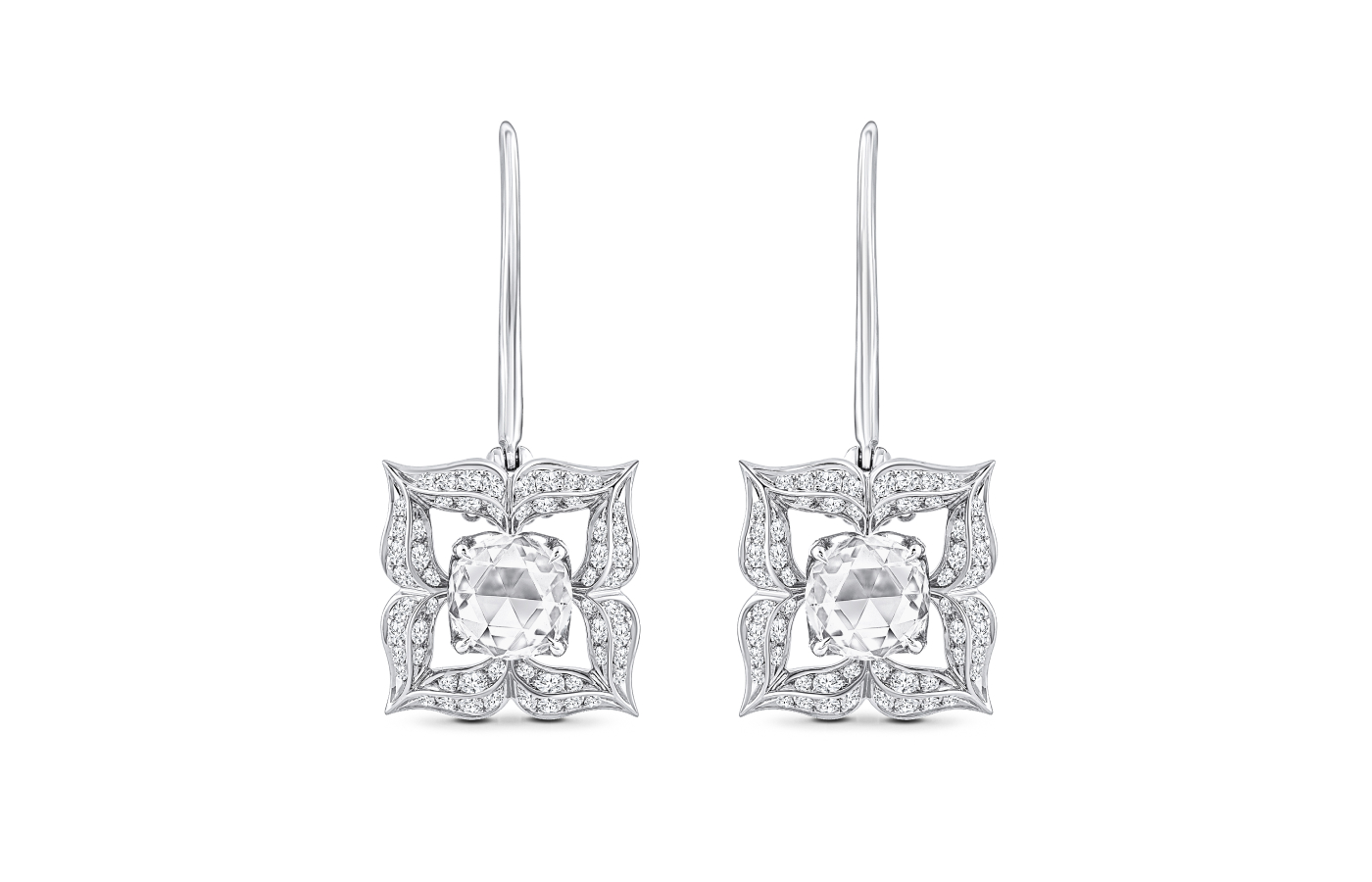  HARAKH Mandala stud earrings in 18k white gold with brilliant and rose-cut diamonds
