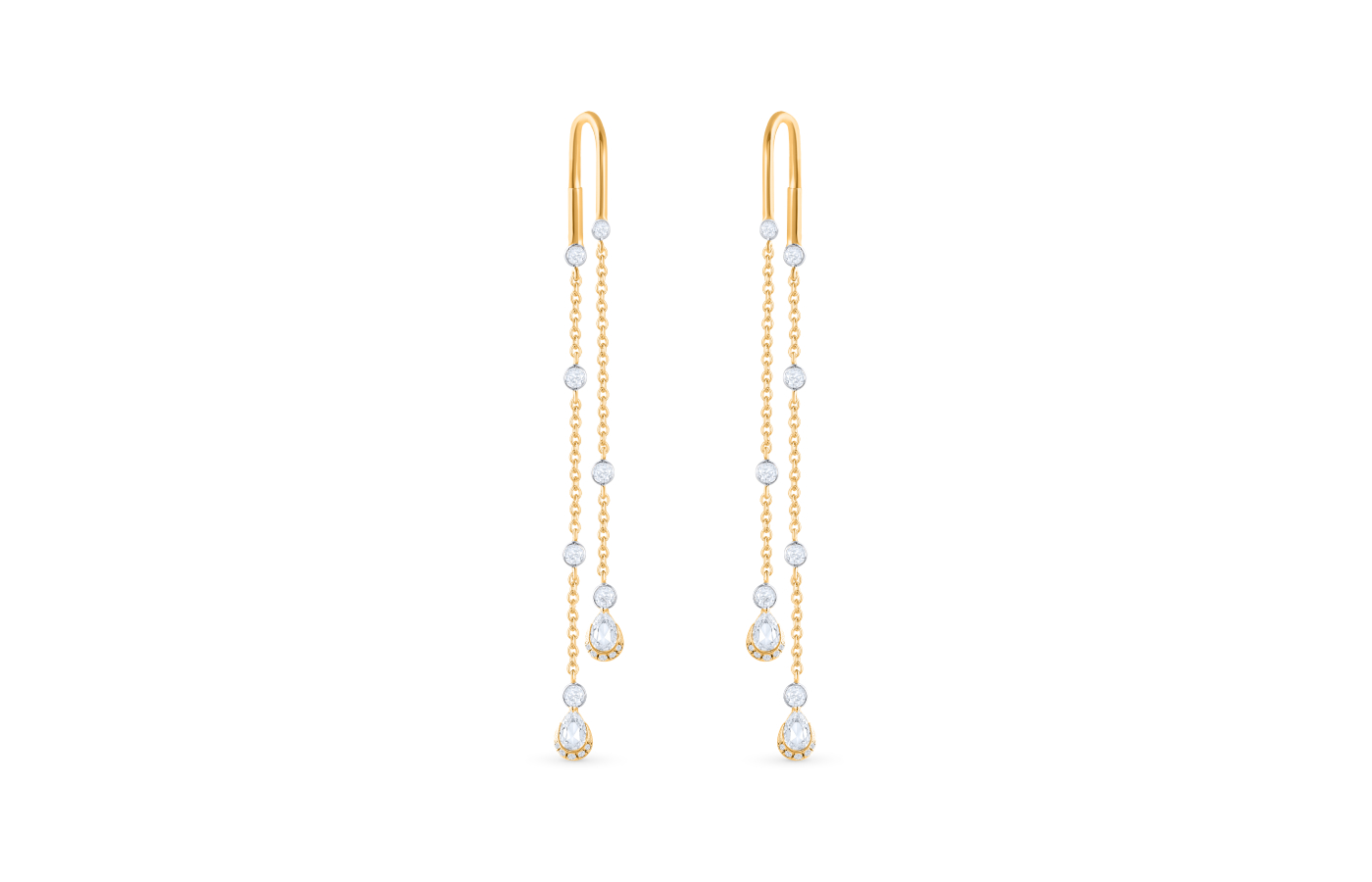 HARAKH Cascade threader earrings with brilliant and rose-cut diamonds in 18k yellow gold 
