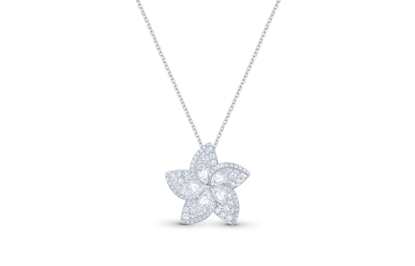 HARAKH Frangipani pendant necklace with brilliant and rose-cut diamonds in 18k white gold 