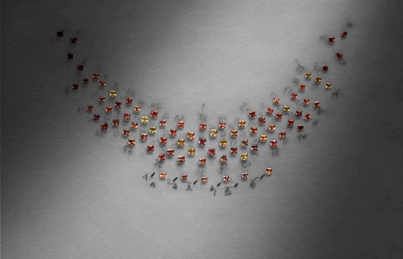  Plotting the placement of 83 Umba sapphires in the Skin necklace, part of the Louis Vuitton Deep Time Chapter II High Jewellery collection