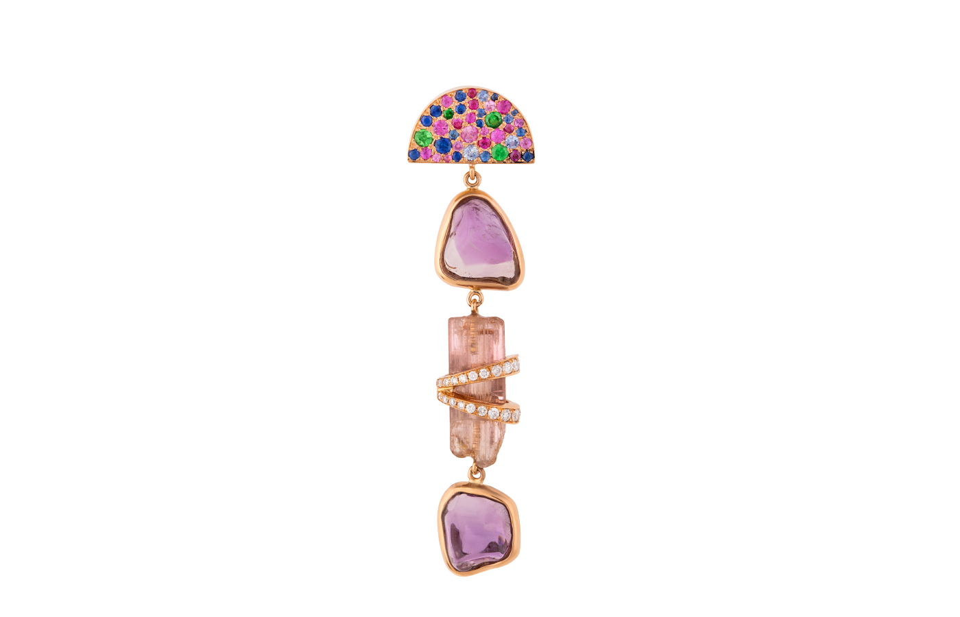  CCG - E - LAPTMS- Long earrings Amethyst Pink Tourmaline Multi Sapphire Moon