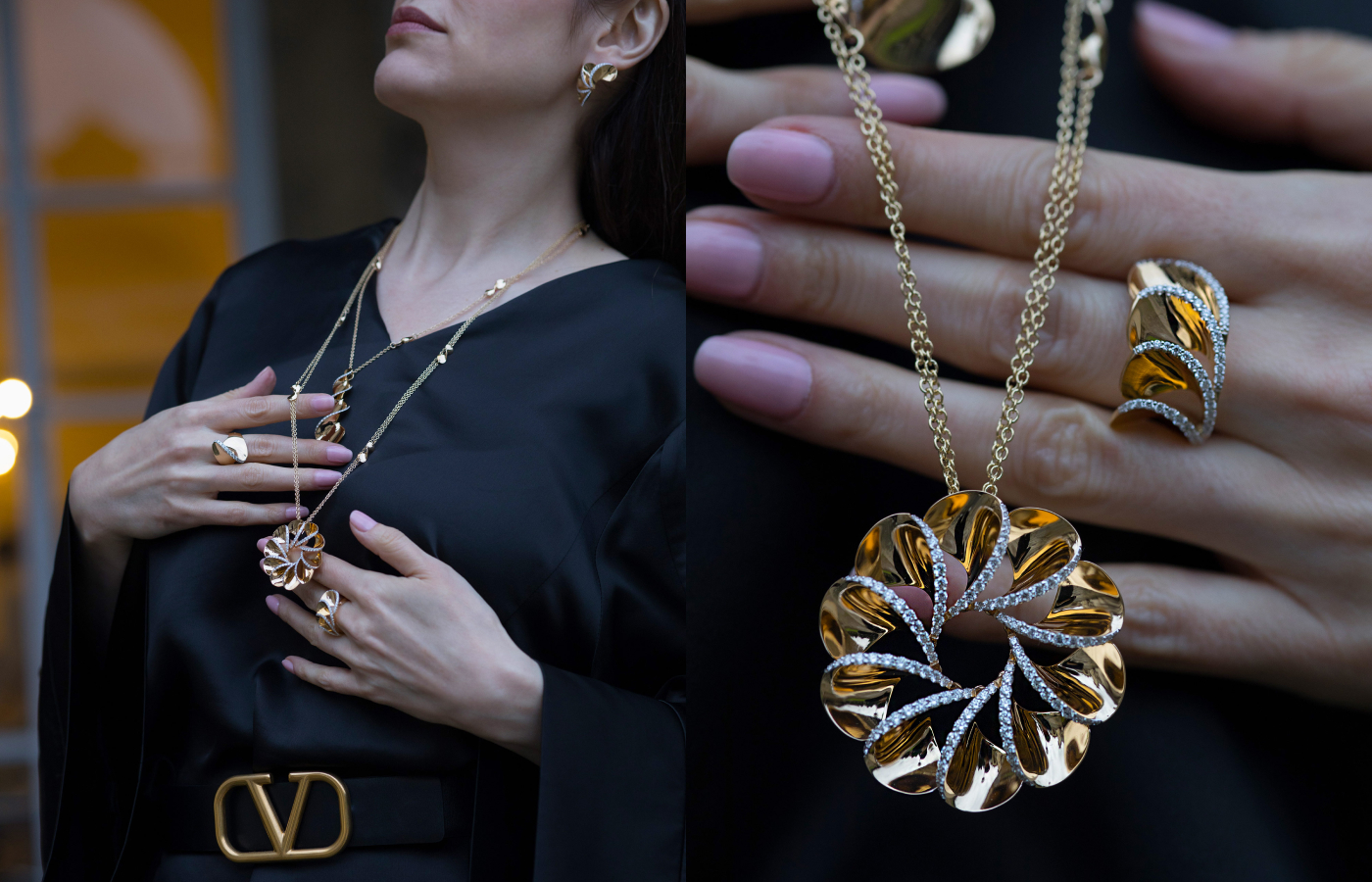  The new Elica collection by FerriFirenze, crafted in 18k white and yellow gold with diamonds, is inspired by helical shapes and smooth, continuously curved structures