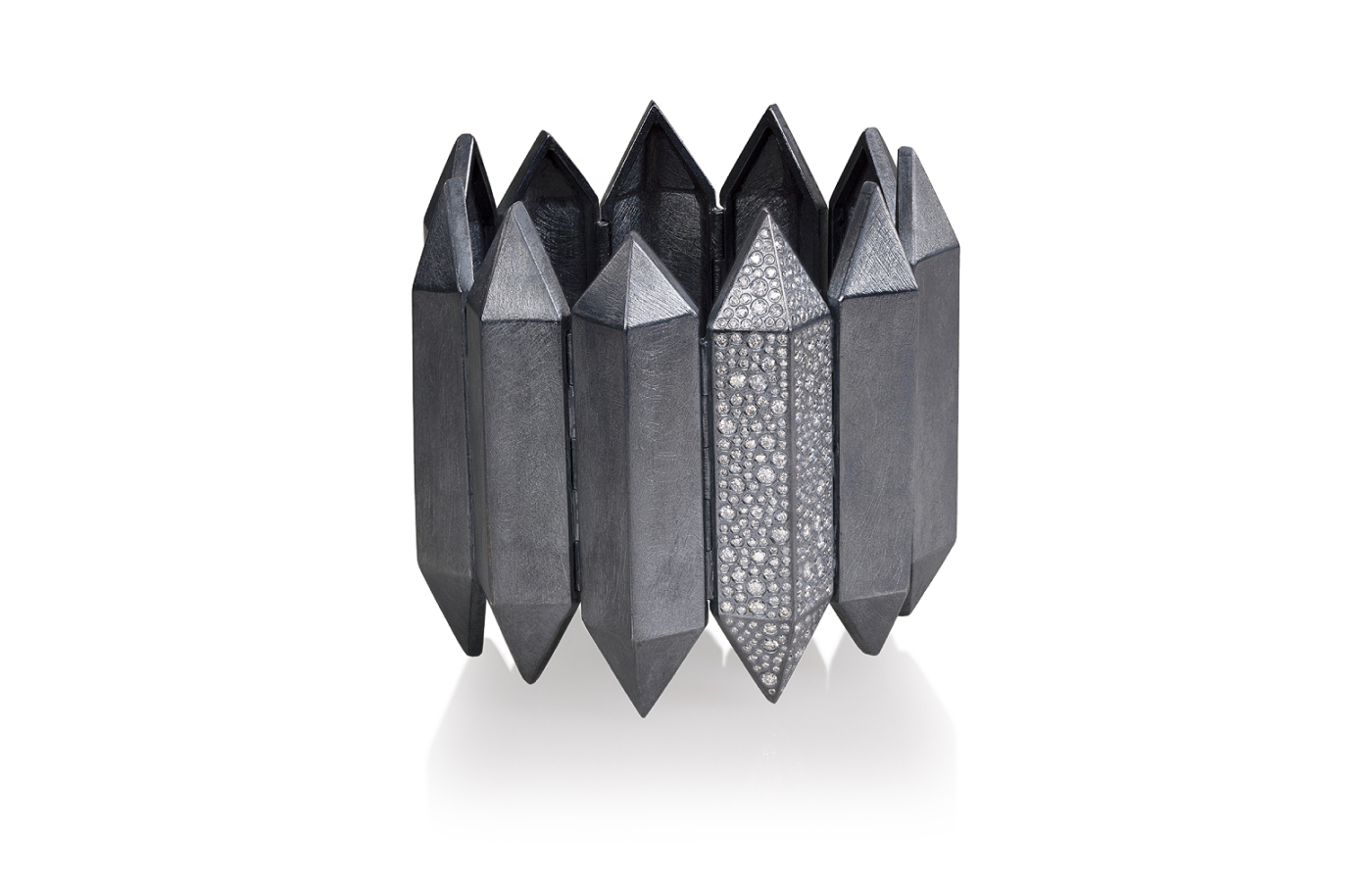  Todd Reed bracelet in 14k white gold and patinated sterling silver with grey brilliant-cut diamonds and white brilliant-cut diamonds totaling 3.69 carats 