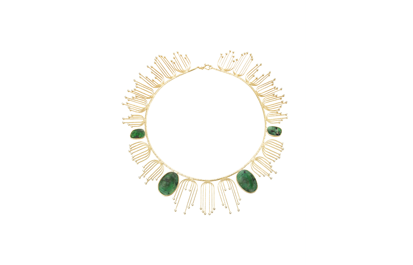 Todd Reed necklace in 18k yellow gold with 28.87 carats of emerald slices and 1.79 carats of white brilliant-cut diamonds 