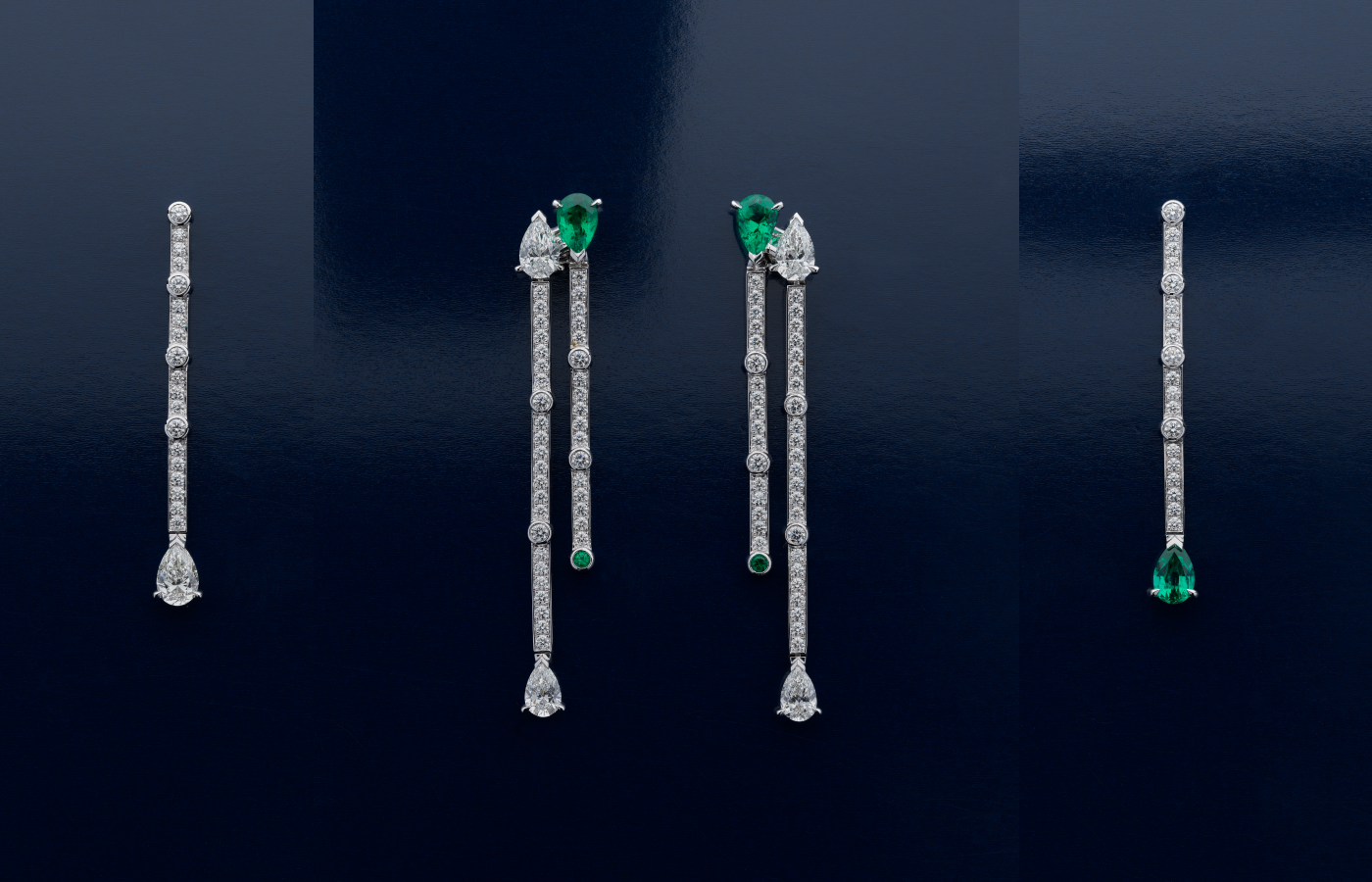 Repossi Serti Sur Vide earrings and transformable earrings in white gold, emerald and diamond from the 10 Year Anniversary collection