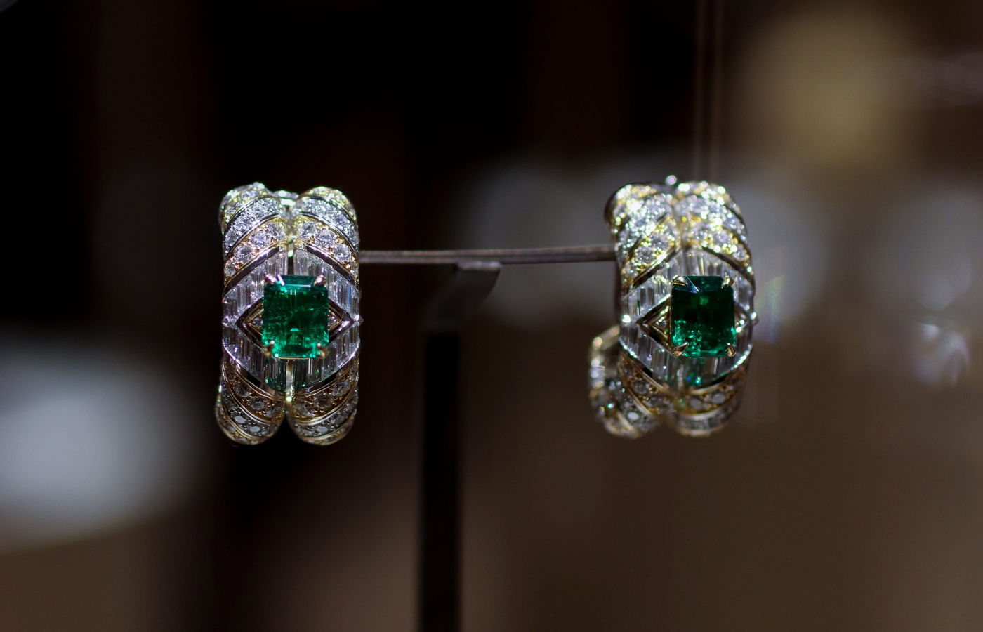  A pair of earrings from the Louis Vuitton Deep Time Chapter II High Jewellery collection, photographed at Paris Haute Couture Week 