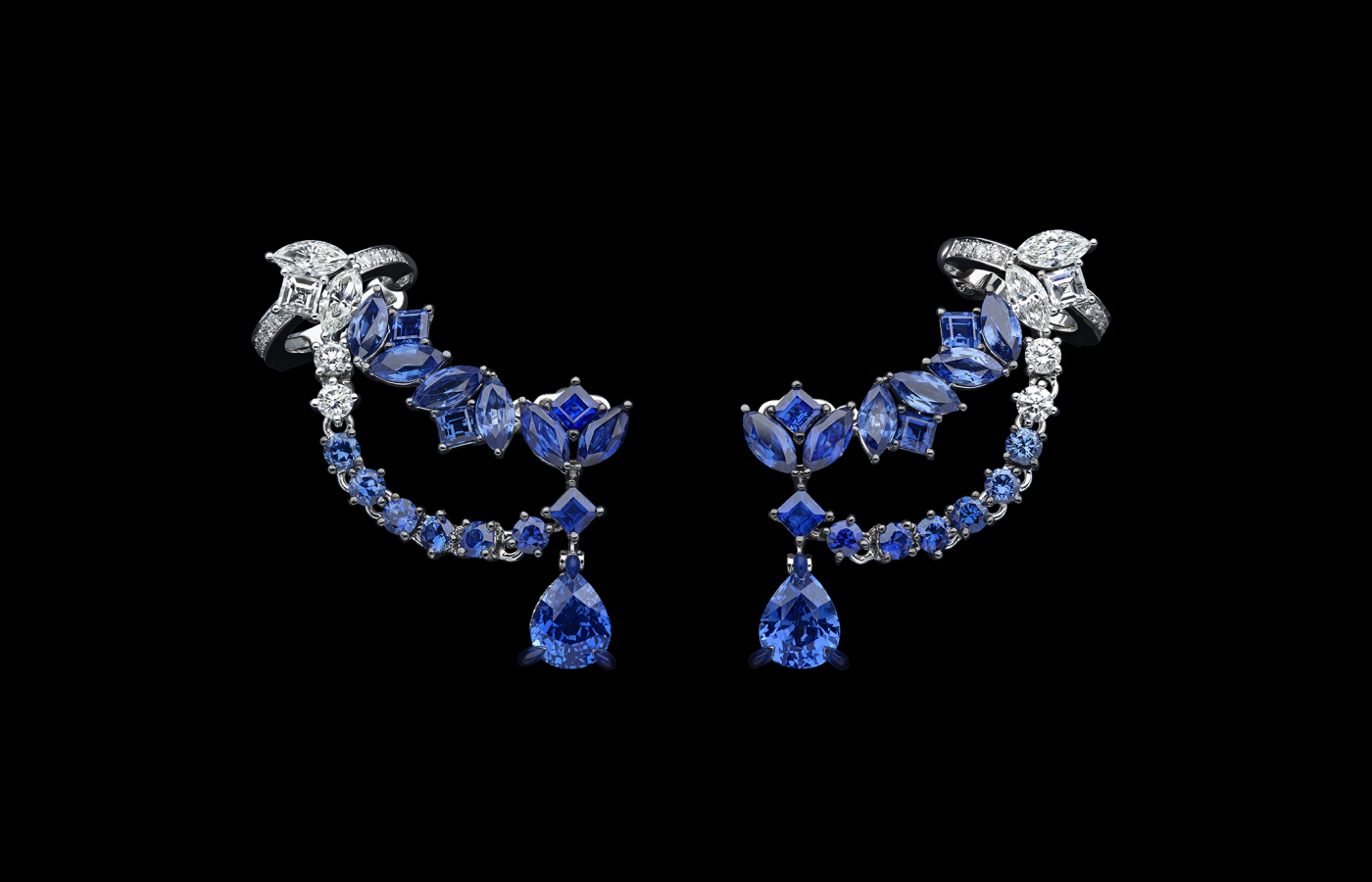  Dior Delicat high jewellery earrings white gold, sapphire diamond by Dior Joaillerie  