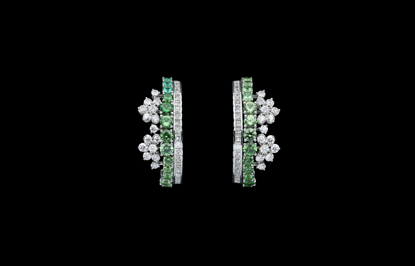  Dior Delicat high jewellery earrings in gold, white gold, emerald and diamond by Dior Joaillerie