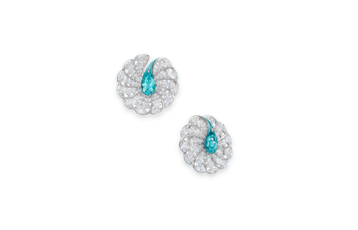  FORMS ‘Tip-to-Tip’ earrings with Paraiba tourmalines and diamonds in blue aluminium to be presented at TEFAF Maastricht in March 2024