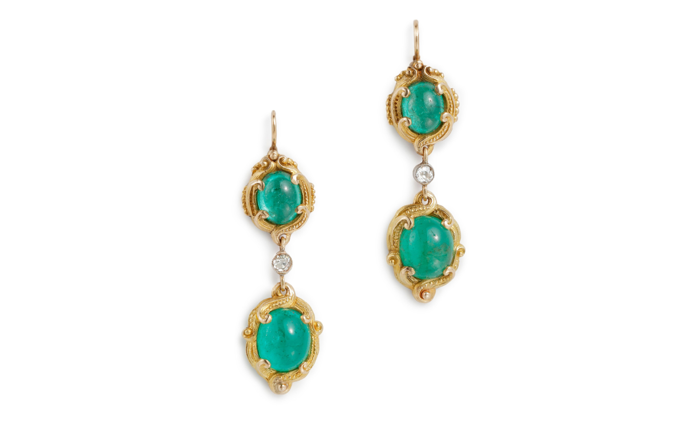  Earrings signed Marcus & Co. (circa 1900) with cabochon emeralds to be showcased at TEFAF Maastricht by Véronique Bamps
