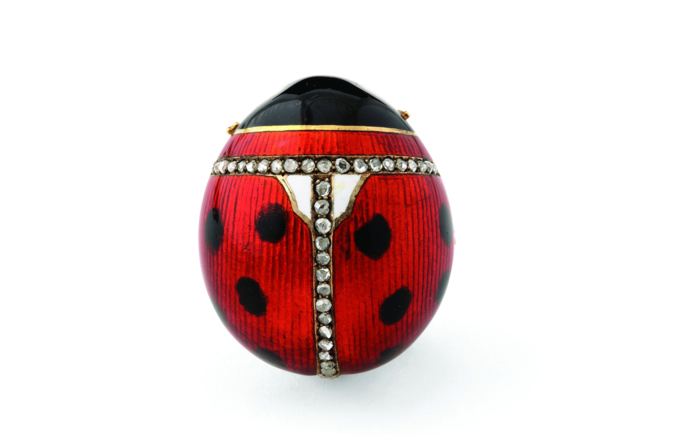  Fabergé specialist A La Vieille Russie will showcase this rare Ladybug brooch with red, black, and white enamel, which can be traced back to Fabergé workmaster H. Wigström