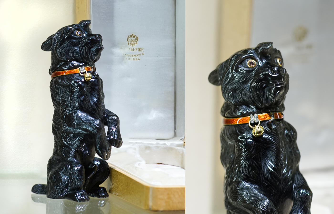  Fabergé specialist A La Vieille Russie will highlight this Obsidian Terrier statue with a collar crafted in gold, diamonds, and enamel at TEFAF Maastricht in March 2024