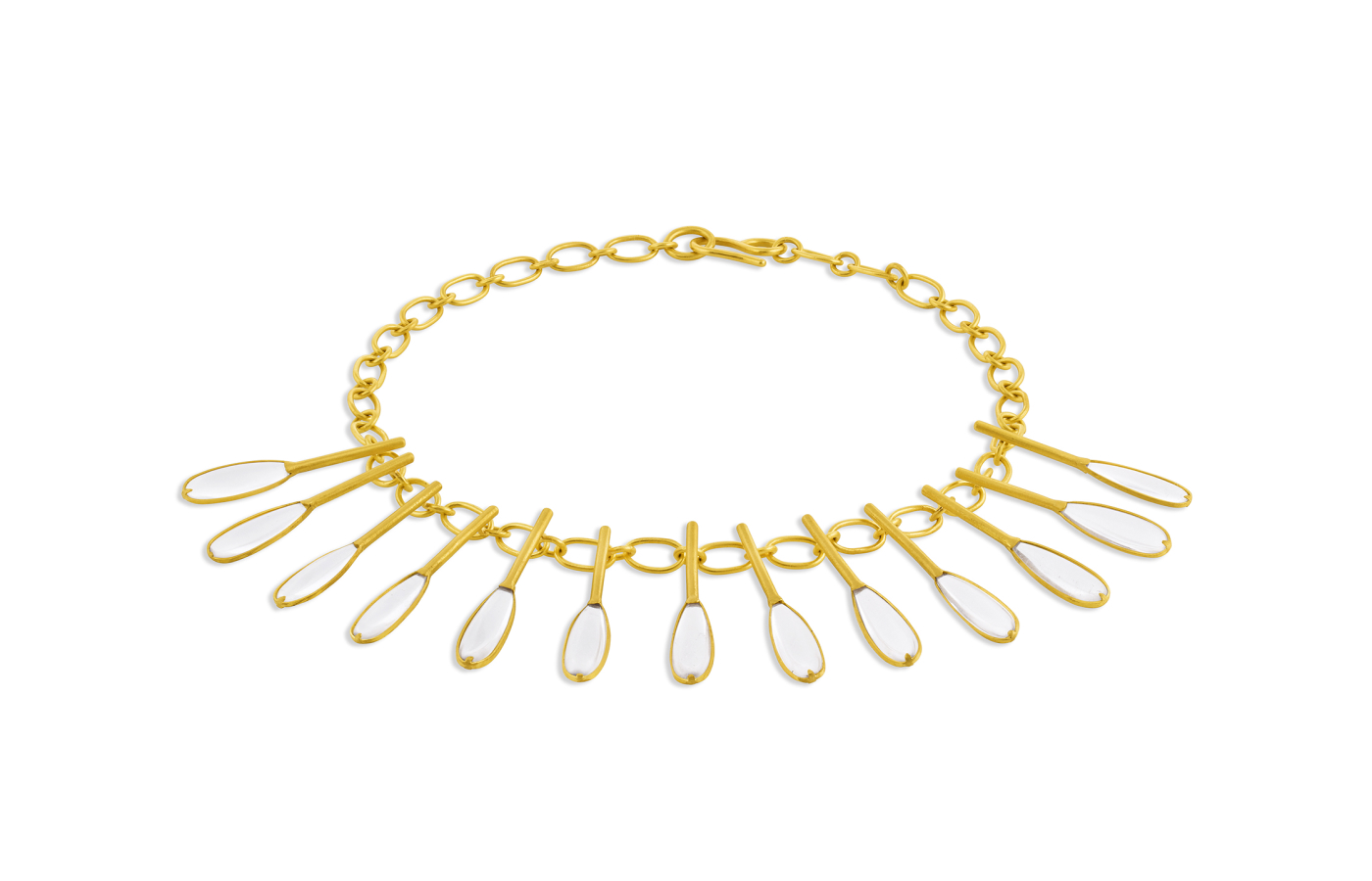  A yellow gold and rock crystal necklace formed out of the oars of Viking Longship by Loren Nicole 