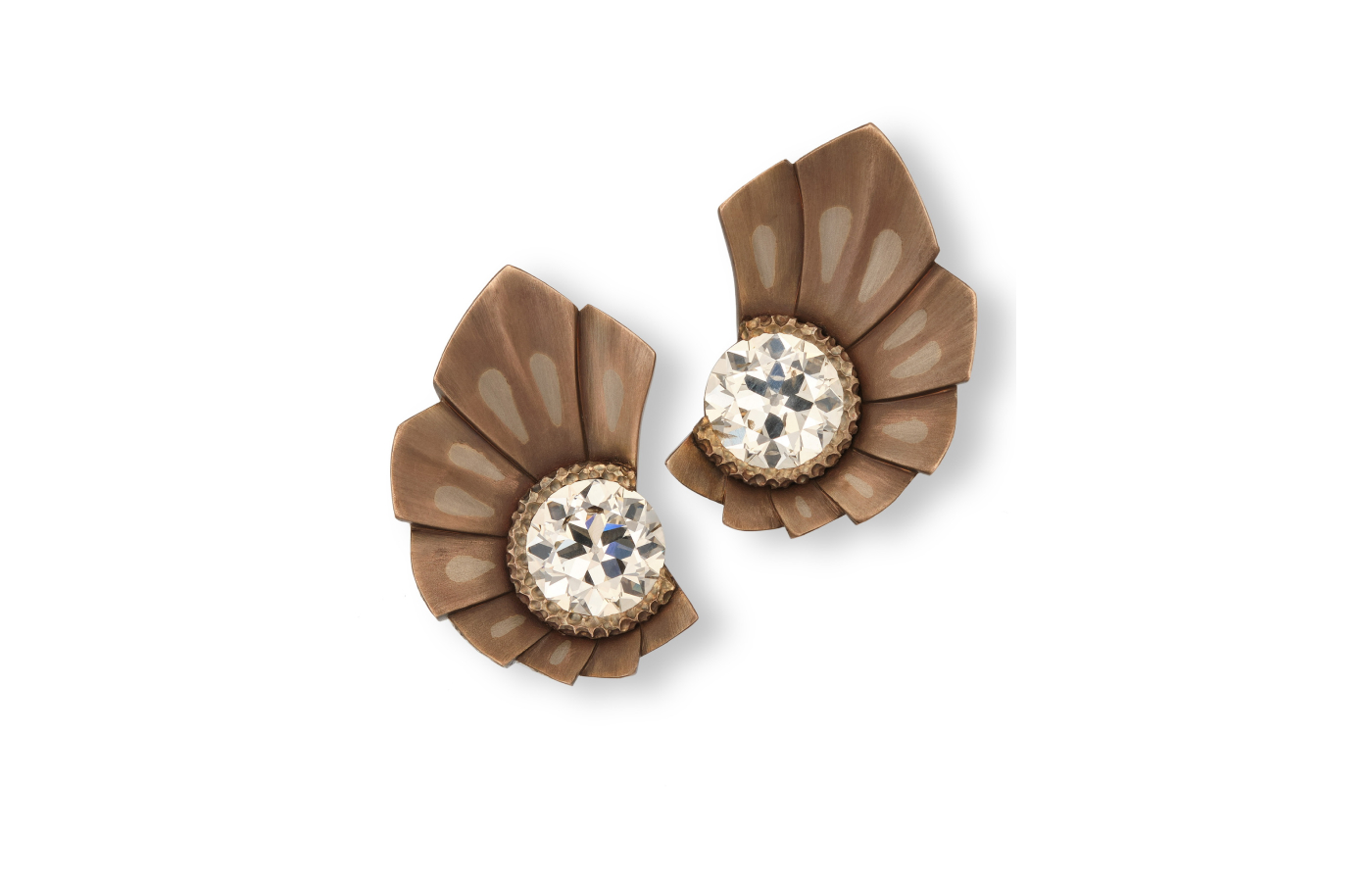  Hemmerle earrings with diamonds set in bronze and white gold. Courtesy of Hemmerle
