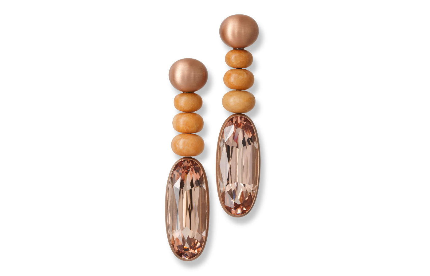  Hemmerle earrings with two morganites each over 28 carats and jade set in aluminium and white gold. Courtesy of Hemmerle